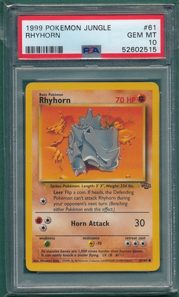 1999 Pokemon Jungle #61 Rhyhorn PSA 10 *Gem Mint*