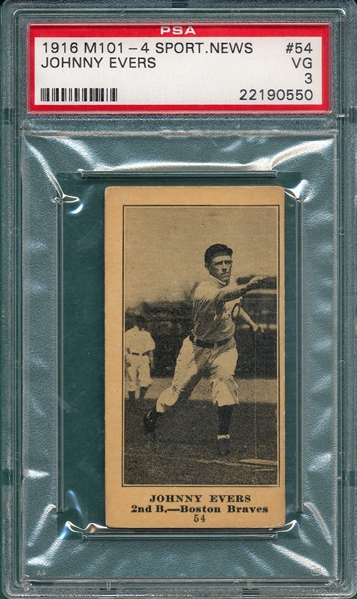1916 M101-4 #54 Johnny Evers, Green-Joyce PSA 3 *Only One Graded*