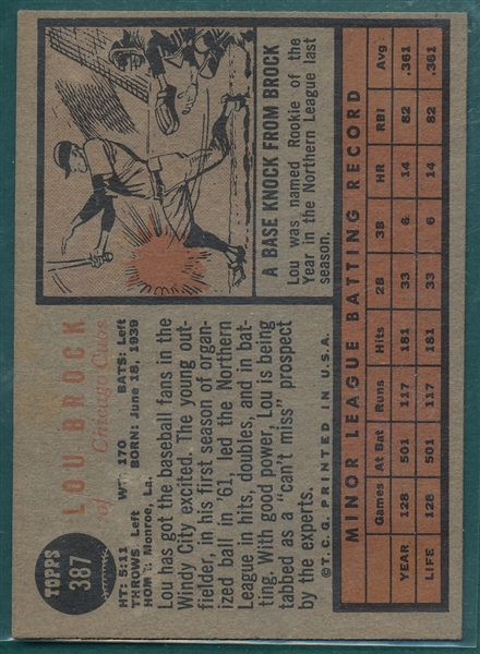 1962 Topps #387 Lou Brock, Rookie 