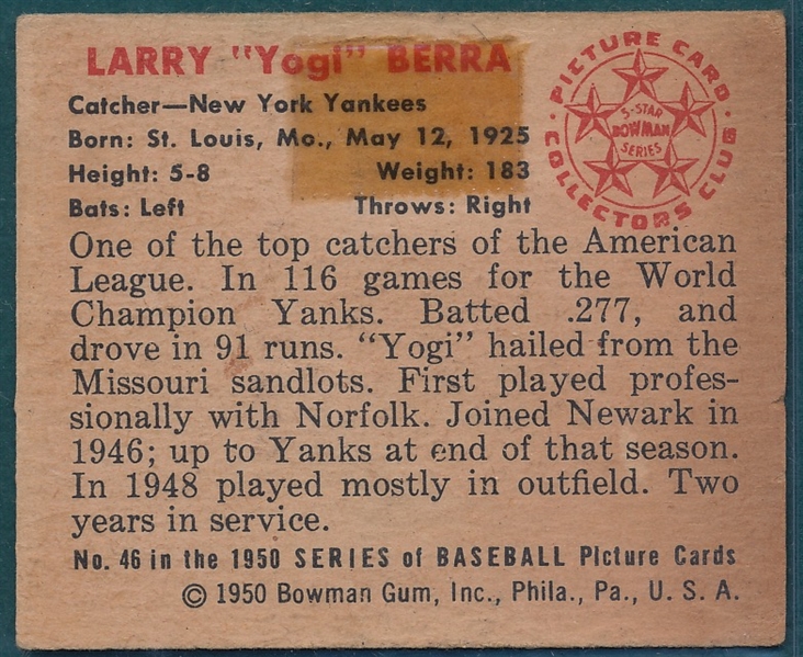 1950 Bowman #46 Yogi Berra 