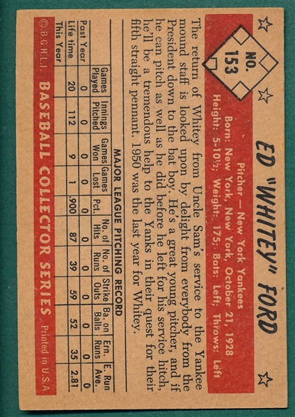 1953 Bowman Color #153 Whitey Ford
