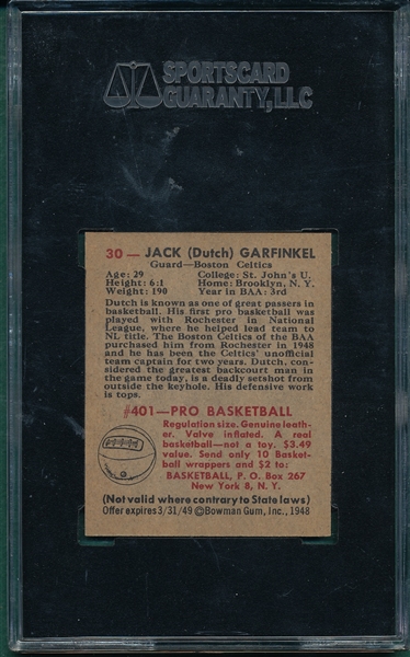 1948 Bowman Basketball #30 Jack Garfinkel SGC 96 *Mint*