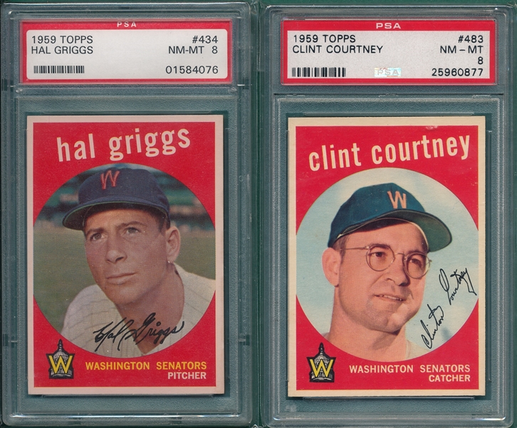 1959 Topps #434 Hal Griggs & #483 Courtney, Lot of (2), PSA 8