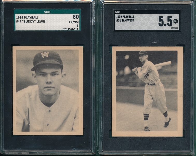 1939 Play Ball #31 West SGC 5.5 and #47 Lewis SGC 80, Lot of (2)