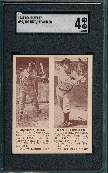 1941 Double Play #99/100 Litwhiler/Mize, Rookie, SGC 4