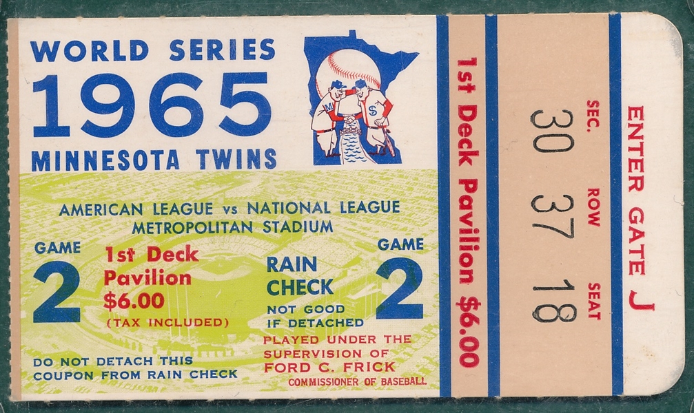 1965 World Series Ticket Stubs, Game 2