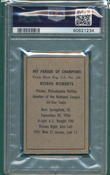 1952 Berk Ross Robin Roberts PSA 8