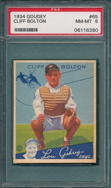 1934 Goudey #65 Cliff Bolton PSA 8