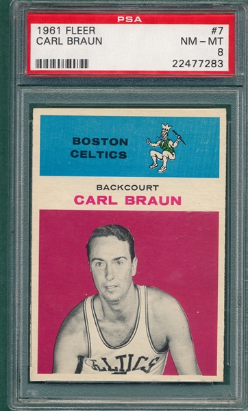 1961 Fleer Basketball #7 Carl Braun PSA 8