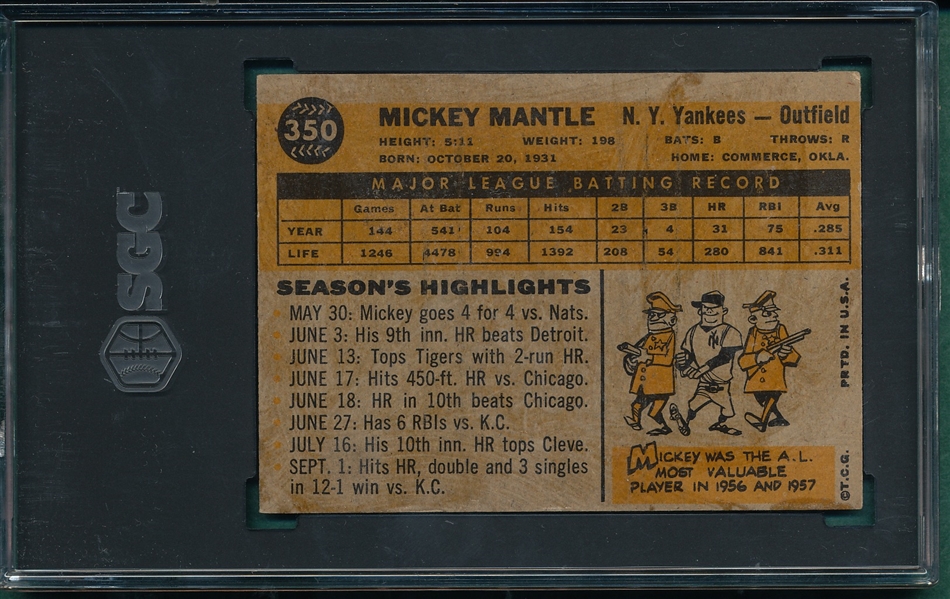 1960 Topps #350 Mickey Mantle SGC Authentic