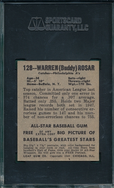 1948 Leaf #128 Warren Rosar SGC 84