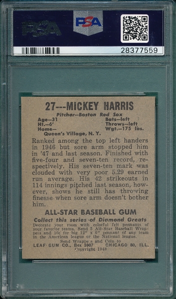 1948 Leaf #27 Mickey Harris PSA 8