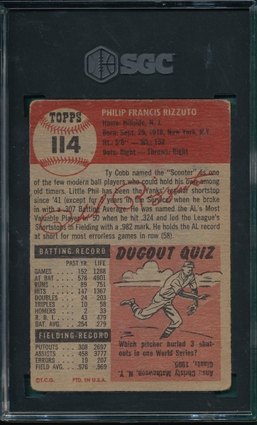 1953 Topps #114 Phil Rizzuto SGC 2