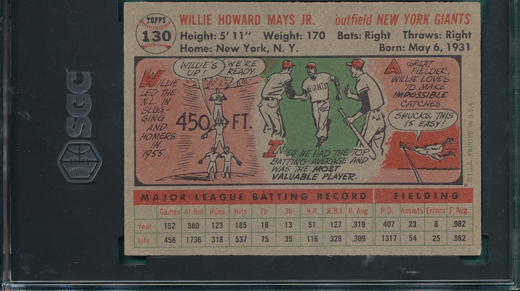 1956 Topps #130 Willie Mays SGC 4 *Gray*