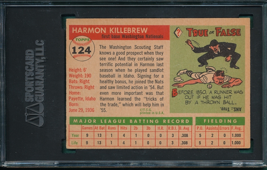 1955 Topps #124 Harmon Killebrew SGC 4.5 *Rookie*