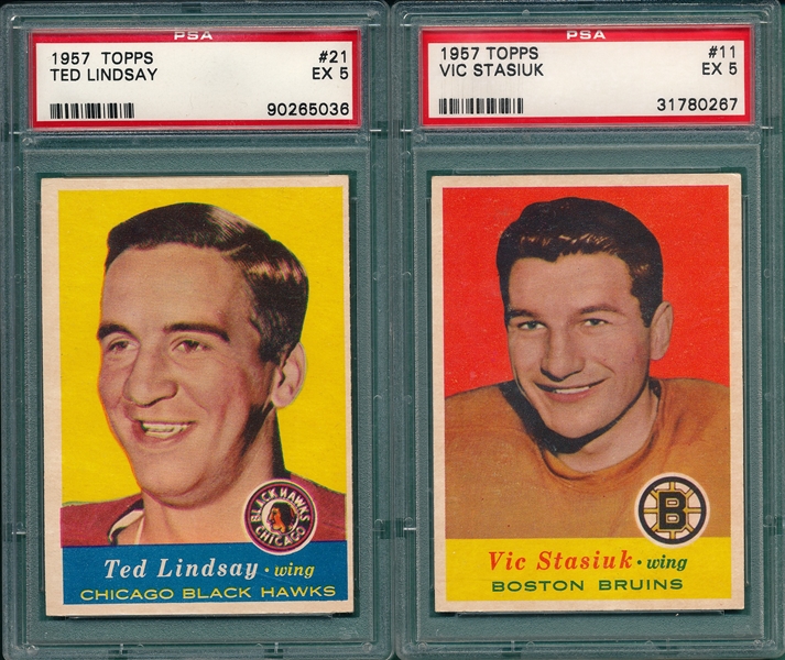 1957 Topps Hockey #11 Stasiuk & #21 Lindsay, Lot of (2) PSA 5