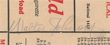 1930s Score Card Signed by Walter Johnson, PSA LOA