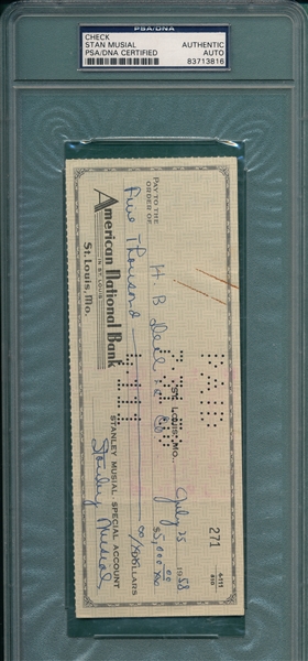 Signed Checks from Snider, Thomson & Musial, Lot of (3) PSA/DNA
