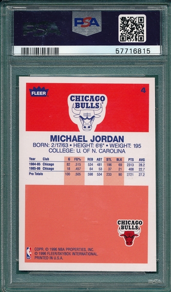 1996 Fleer Decade of Excellence #4 Michael Jordan PSA 10 *Gem Mint*