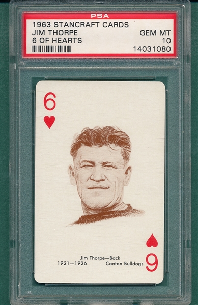 1963 Stancraft Cards, 6 of Hearts, Jim Thorpe, PSA 6