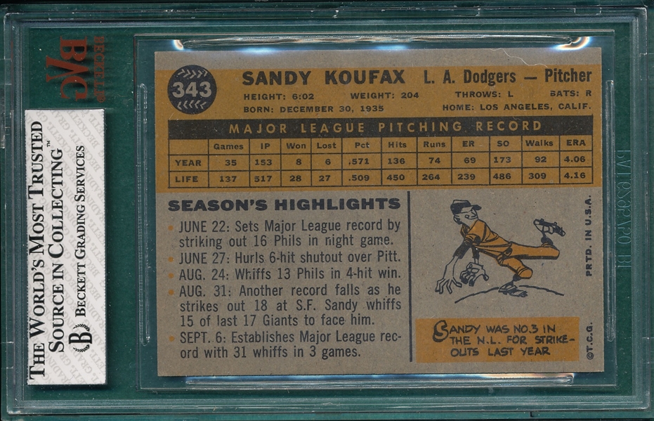 1960 Topps #343 Sandy Koufax BVG 6.5