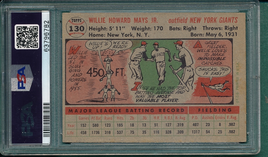 1956 Topps #130 Willie Mays PSA 2 *Gray*