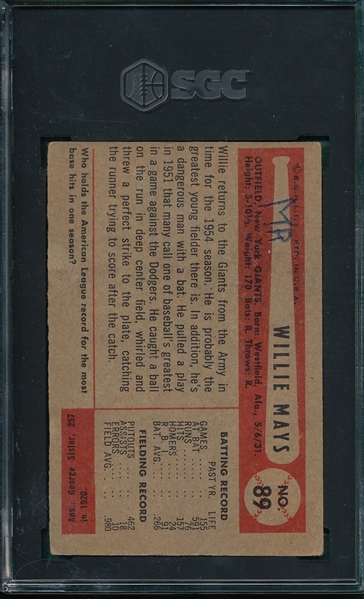1954 Bowman #89 Willie Mays SGC 2