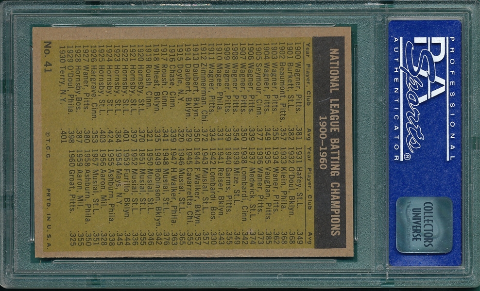 1961 Topps #41 NL Batting Leaders W/ Clemente & Mays PSA 8