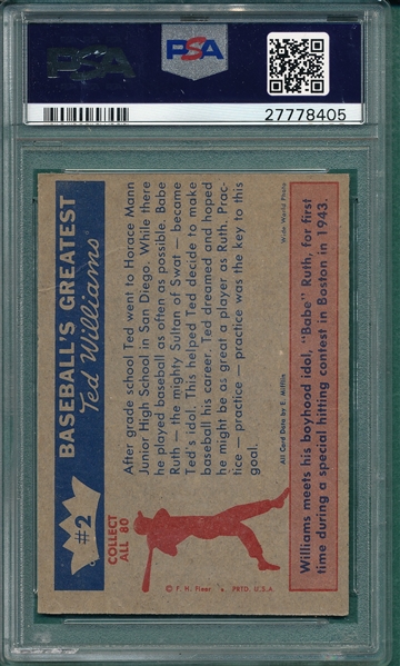 1959 Fleer Ted Williams #2 Ted's Idol W/ Babe Ruth, PSA 4