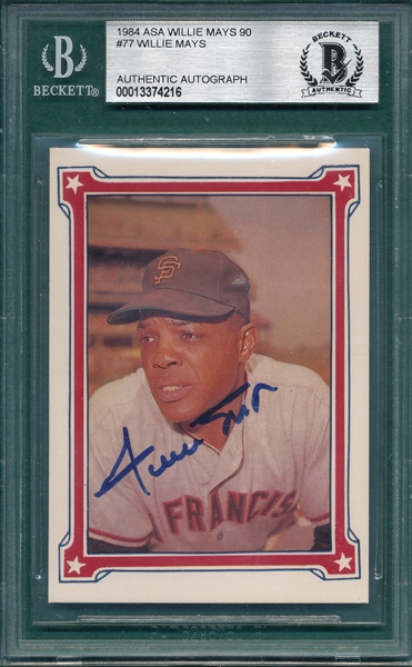 1984 ASA Willie Mays 90, #77, Signed, BVG Authentic
