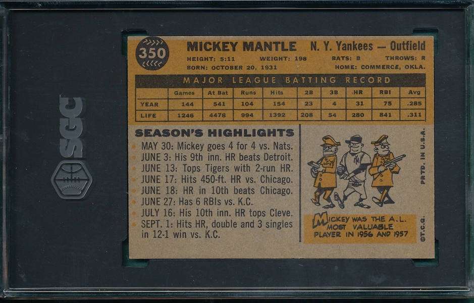 1960 Topps #350 Mickey Mantle SGC 5