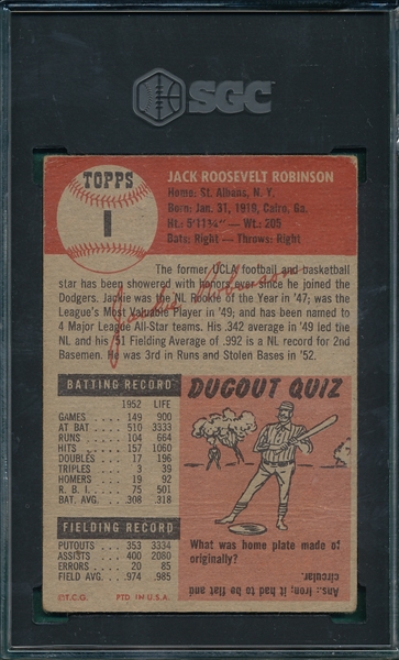 1953 Topps #1 Jackie Robinson SGC 2.5