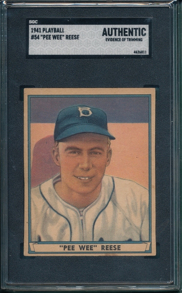 1941 Play Ball #54 Pee Wee Reese SGC Authentic *Rookie*