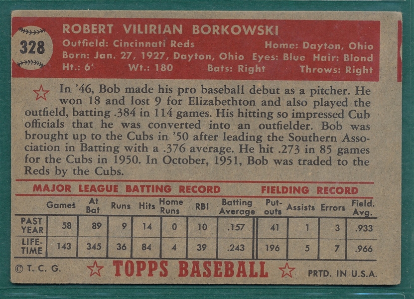 1952 Topps #328 Bob Borkowski *Hi #*