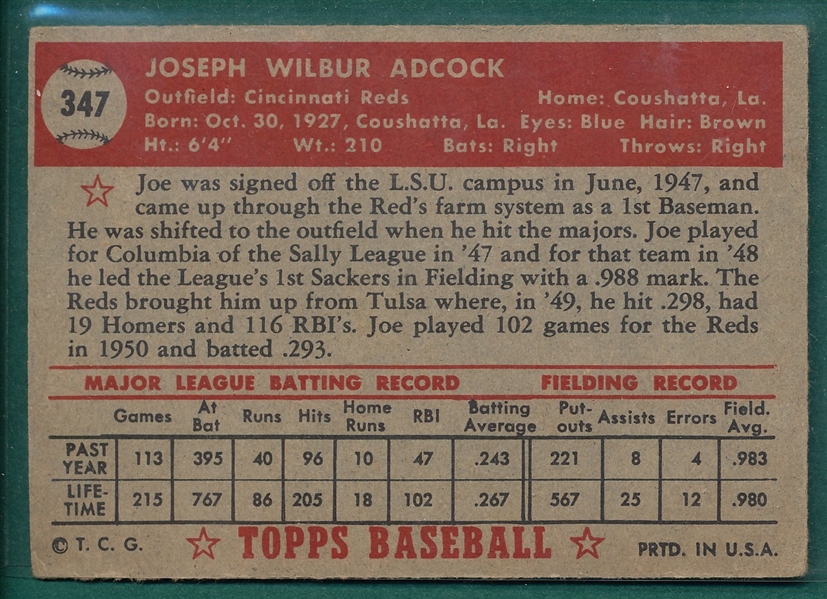 1952 Topps #347 Joe Adcock *Hi #*