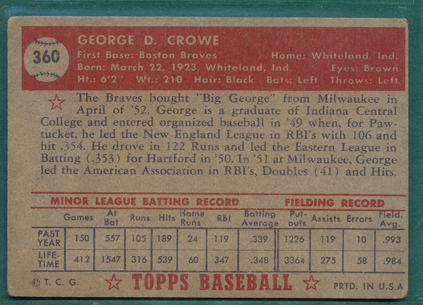 1952 Topps #360 George Crowe *Hi #*