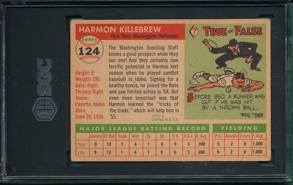 1955 Topps #124 Harmon Killebrew SGC 3.5 *Rookie*