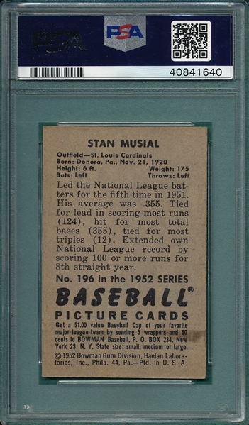 1952 Bowman #196 Stan Musial PSA 5