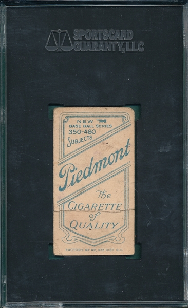 1909-1911 T206 Chase, Dark Cap, Piedmont Cigarettes SGC Authentic *Factory 42*