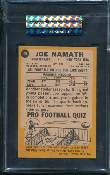 1967 Topps Football #98 Joe Namath SGC 8