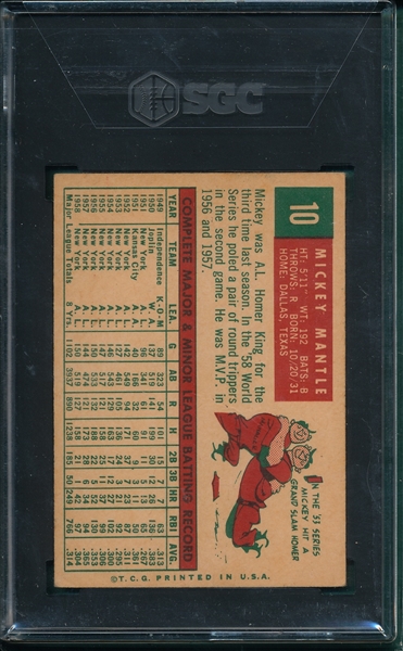 1959 Topps #10 Mickey Mantle SGC 4.5