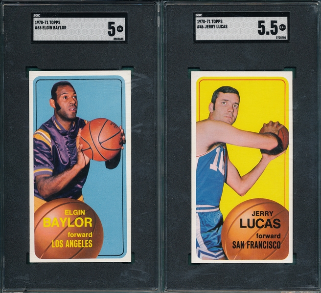 1970 Topps Basketball #46 Lucas & #65 Elgin Baylor, Lot of (2) SGC 
