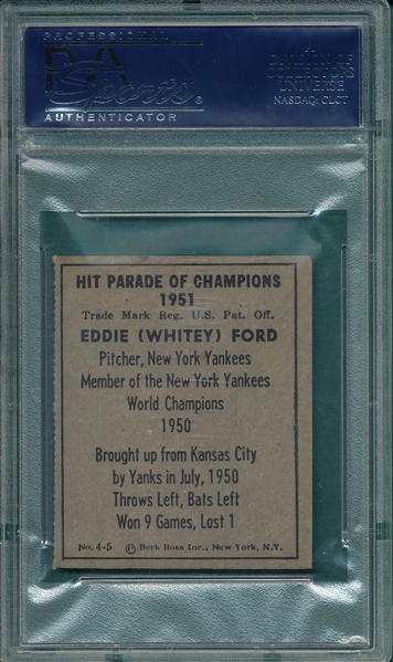 1951 Berk Ross #4-5 Eddie (Whitey) Ford PSA 6 *Rookie*