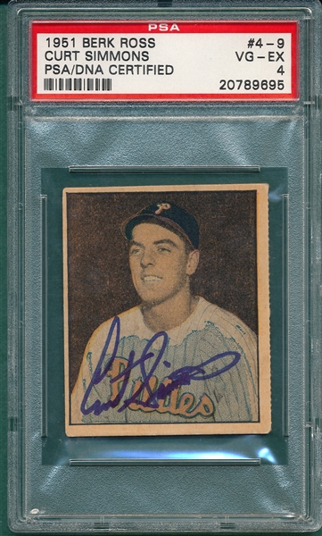 1951 Berk Ross #4-9 Curt Simmons PSA 4 *Autographed*