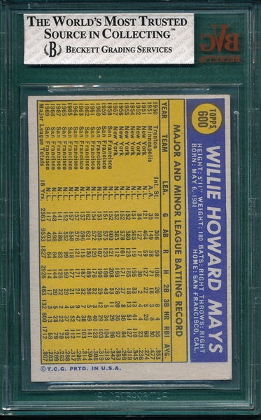 1970 Topps #600 Willie Mays BVG 8