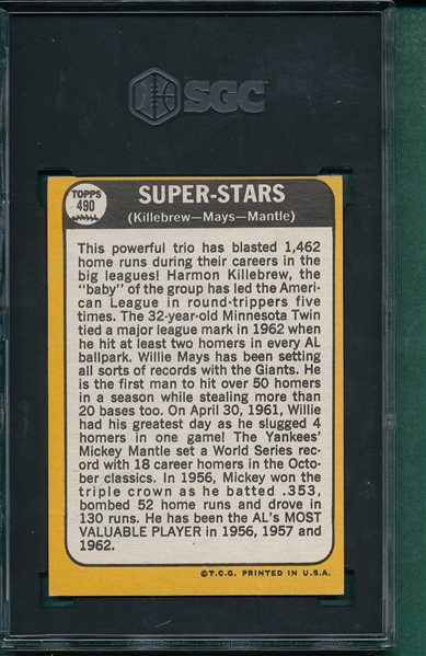 1968 Topps #490 Super Stars W/ Mays & Mantle, SGC 4.5