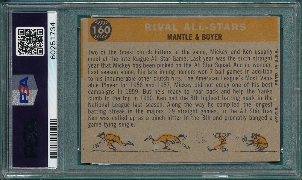 1960 Topps #160 Rival All Stars W/ Mantle PSA 3