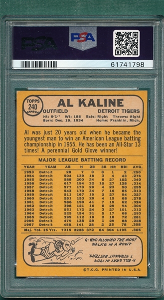 1968 Topps #240 Al Kaline PSA 7