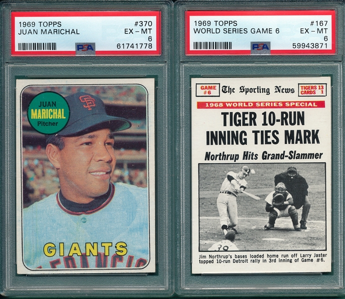 1969 Topps #167 WS Game 6 & #370 Marichal, Lot of (2), PSA 6