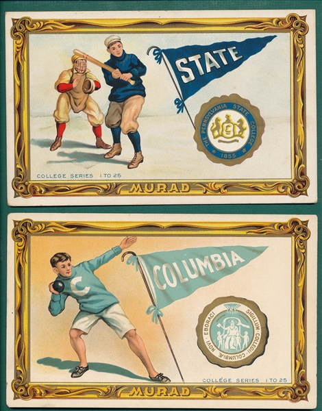 1910 T6 College Series Murad Cigarettes #3 Columbia & #10 Penn State, Baseball, Lot of (2)